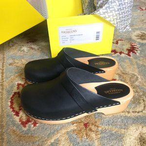 Swedish Hasbeens, Husband Clog – Black Leather